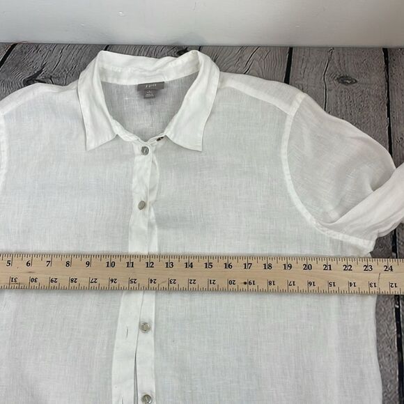 J. Jill Linen White Long Sleeve Blouse front Button Up size Large Petite - Picture 8 of 9